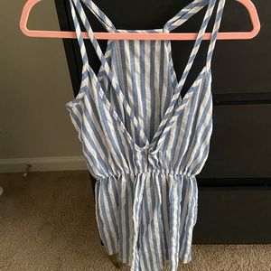 Blue and white romper